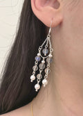 Lunar Whisper | Grey Moonstone & Pearl Tassel Earrings