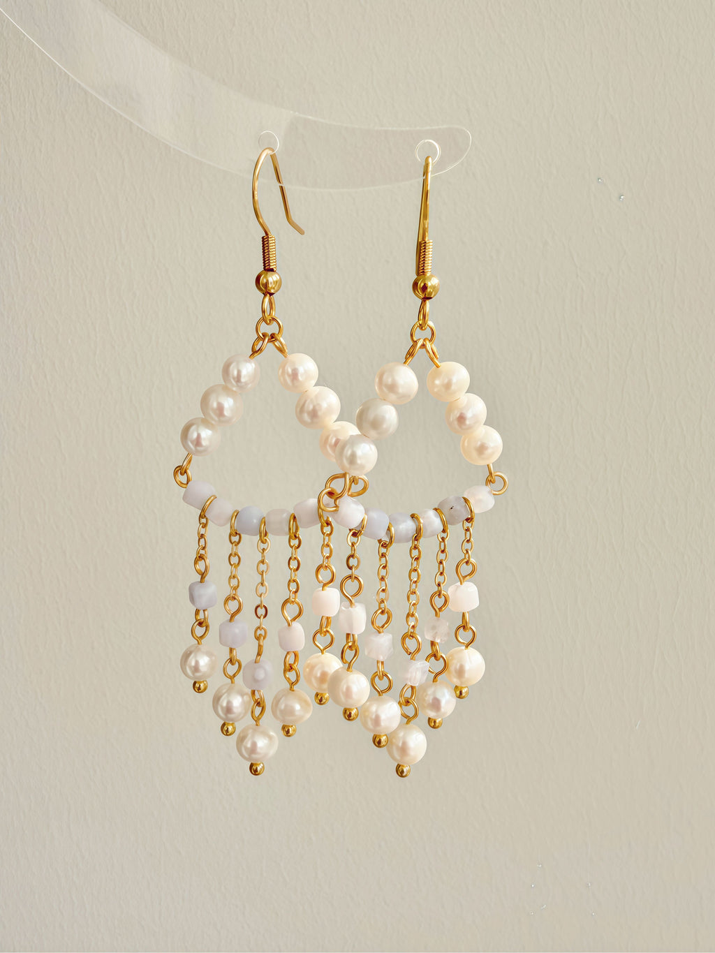 Aqua Lumière | Blue Lace Agate & Pearl Tassel Earrings