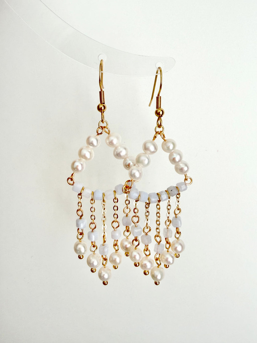Aqua Lumière | Blue Lace Agate & Pearl Tassel Earrings