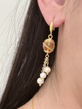 Honeyed Orbit | Golden Rutilated Quartz & Pearl Drop Earrings