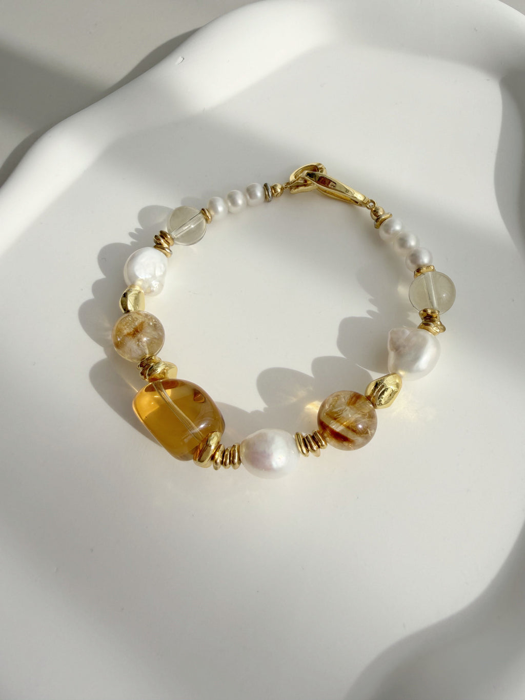 Solstice Honey | Multi Sunlit Citrine & Baroque Pearl Bracelet