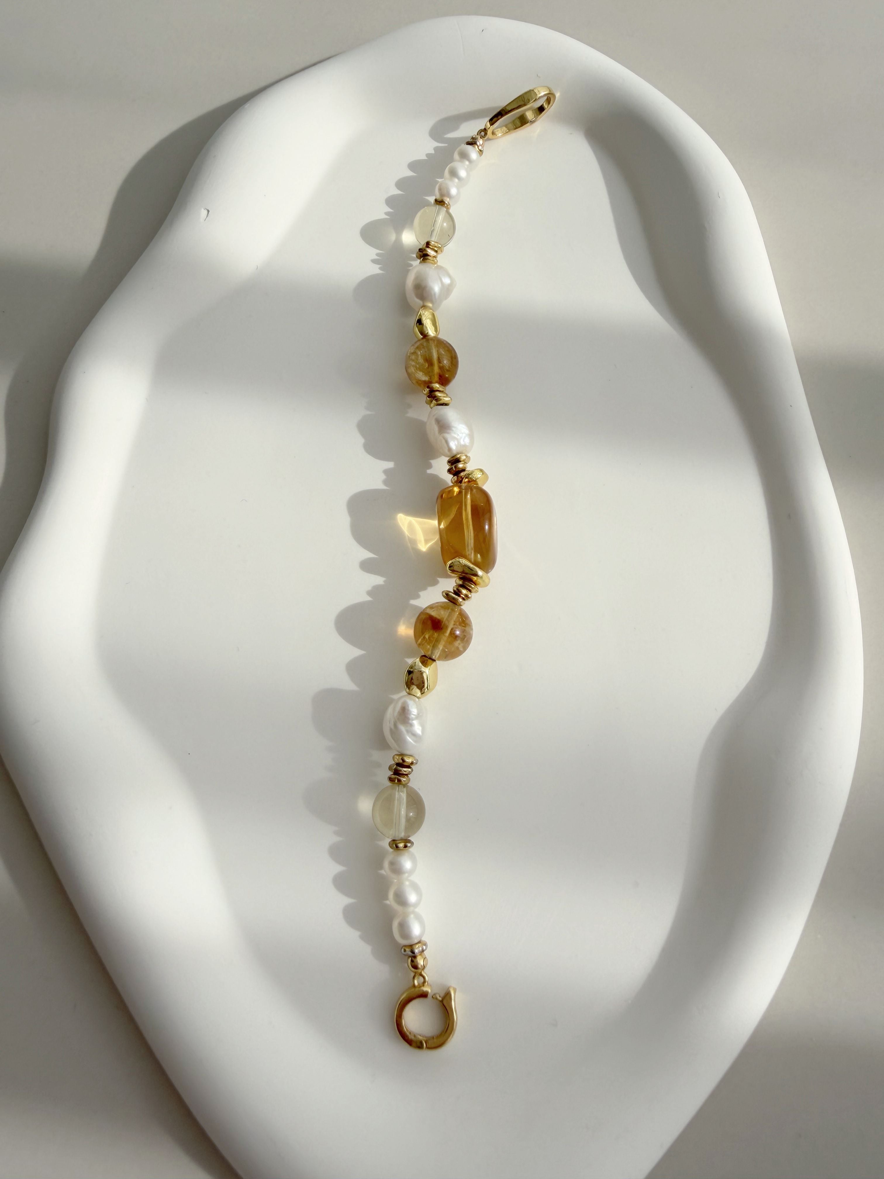 Solstice Honey | Multi Sunlit Citrine & Baroque Pearl Bracelet