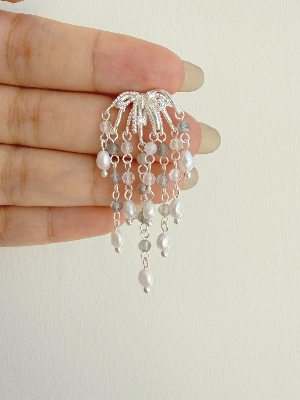 Firework Cascade Handcrafted Moonstone & Freshwater Pearl Drop Earrings