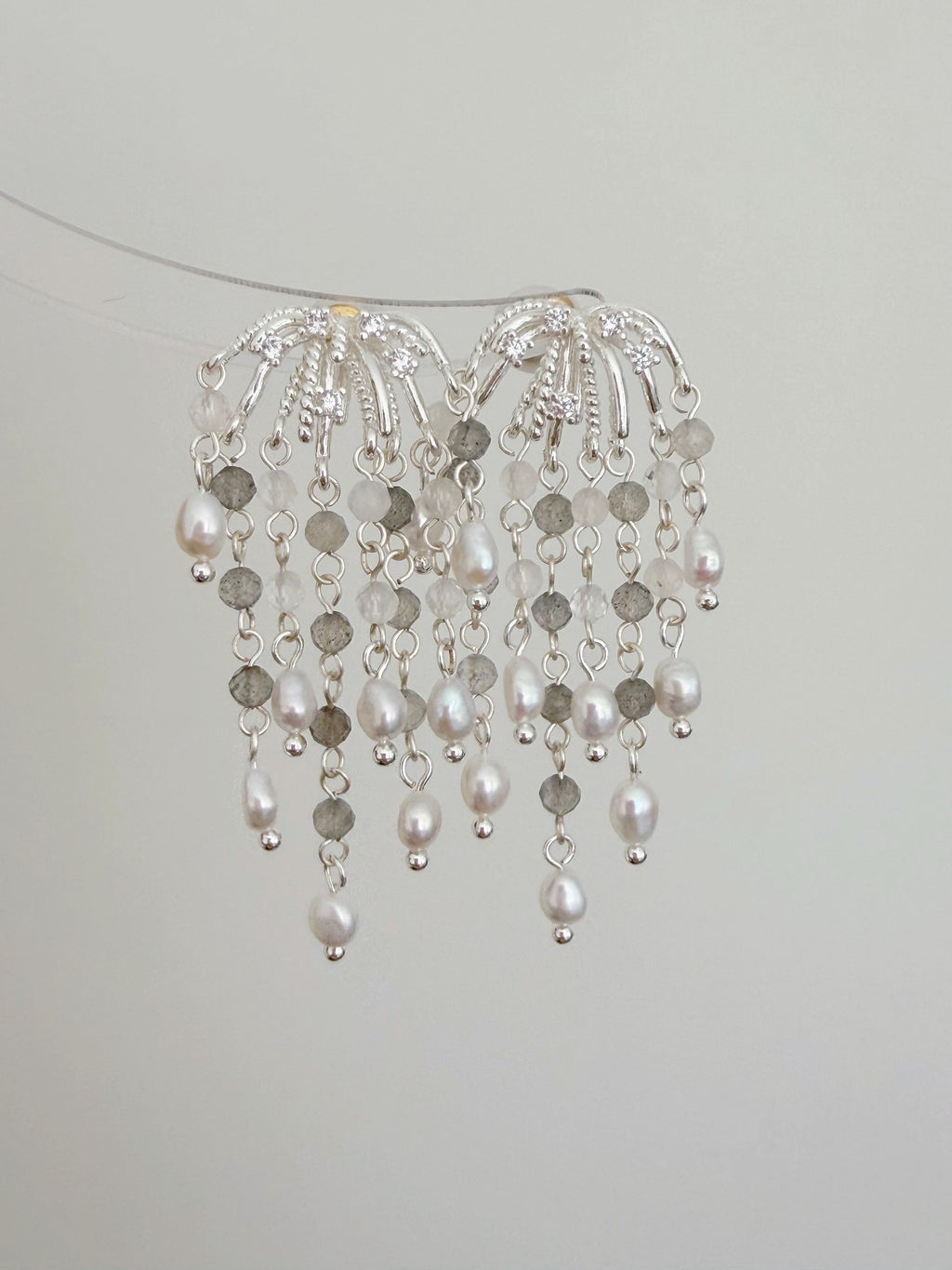 Firework Cascade Handcrafted Moonstone & Freshwater Pearl Drop Earrings
