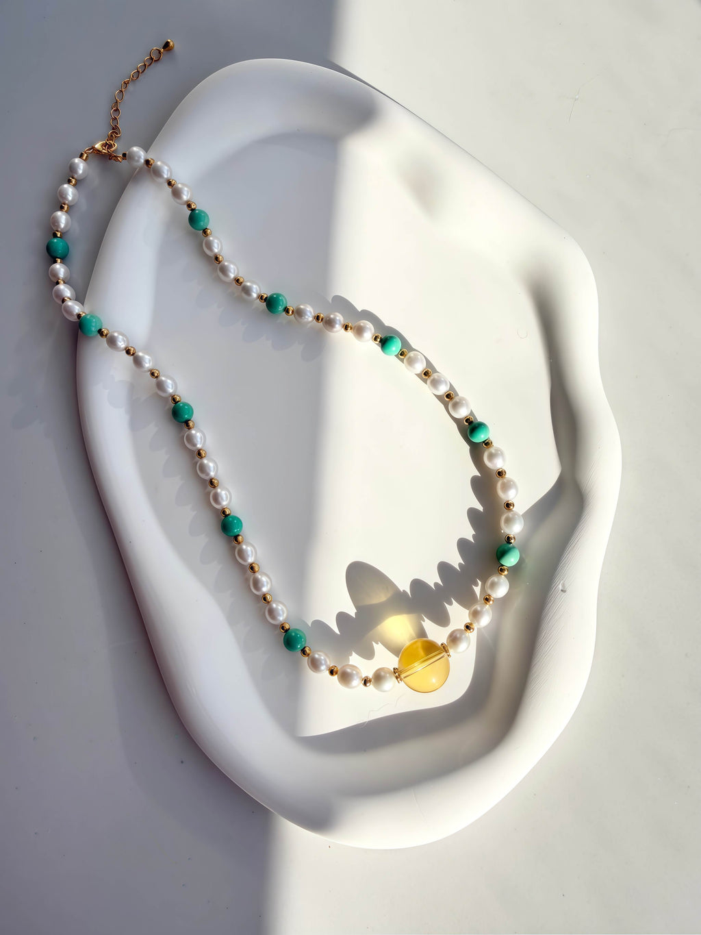 Sunlit Citrine & Turquoise Handcrafted Freshwater Pearl Necklace