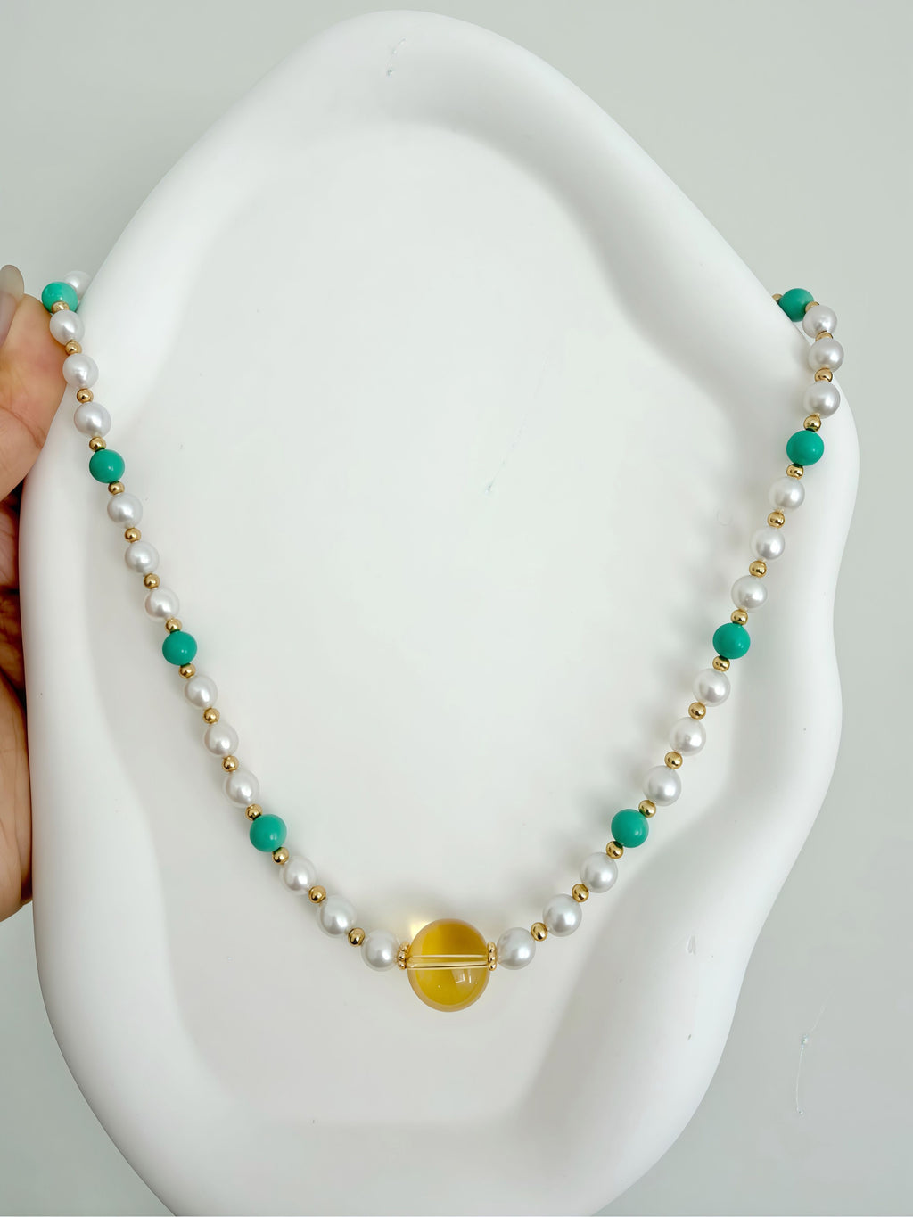 Sunlit Citrine & Turquoise Handcrafted Freshwater Pearl Necklace
