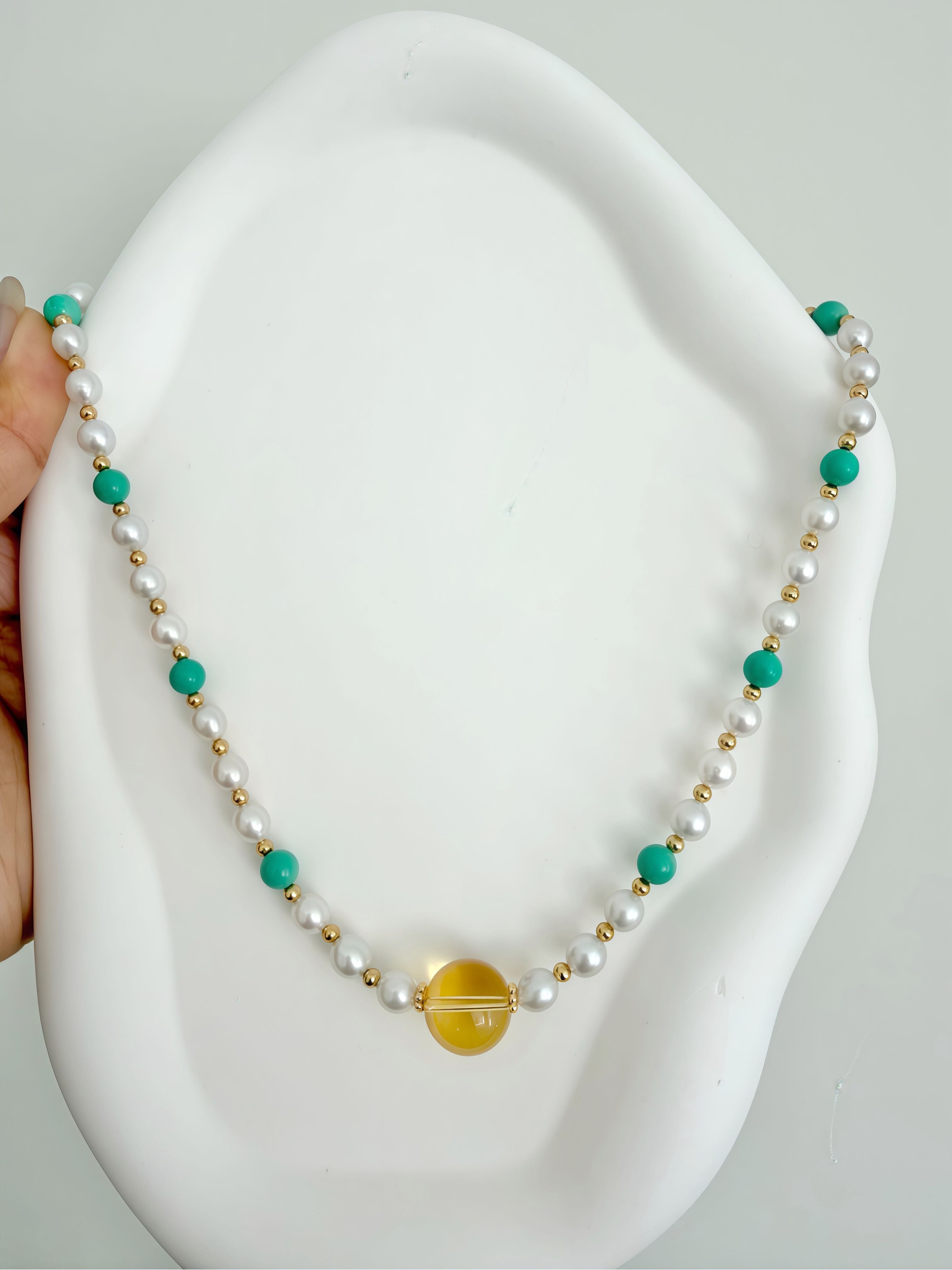 Sunlit Citrine & Turquoise Handcrafted Freshwater Pearl Necklace