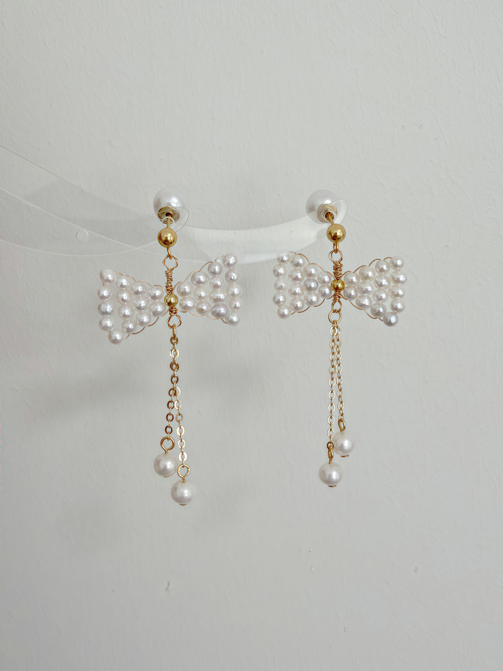 Pearl Bow Charm Handcrafted Freshwater Pearl Drop Earrings