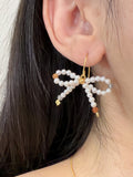 Sunset Bow Handcrafted Freshwater Pearl, Hessonite Garnet & Labradorite Earrings