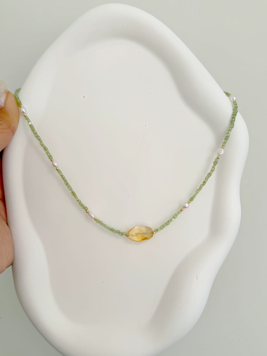 Fresh Glow Handcrafted Peridot & Citrine Necklace with Freshwater Pearls