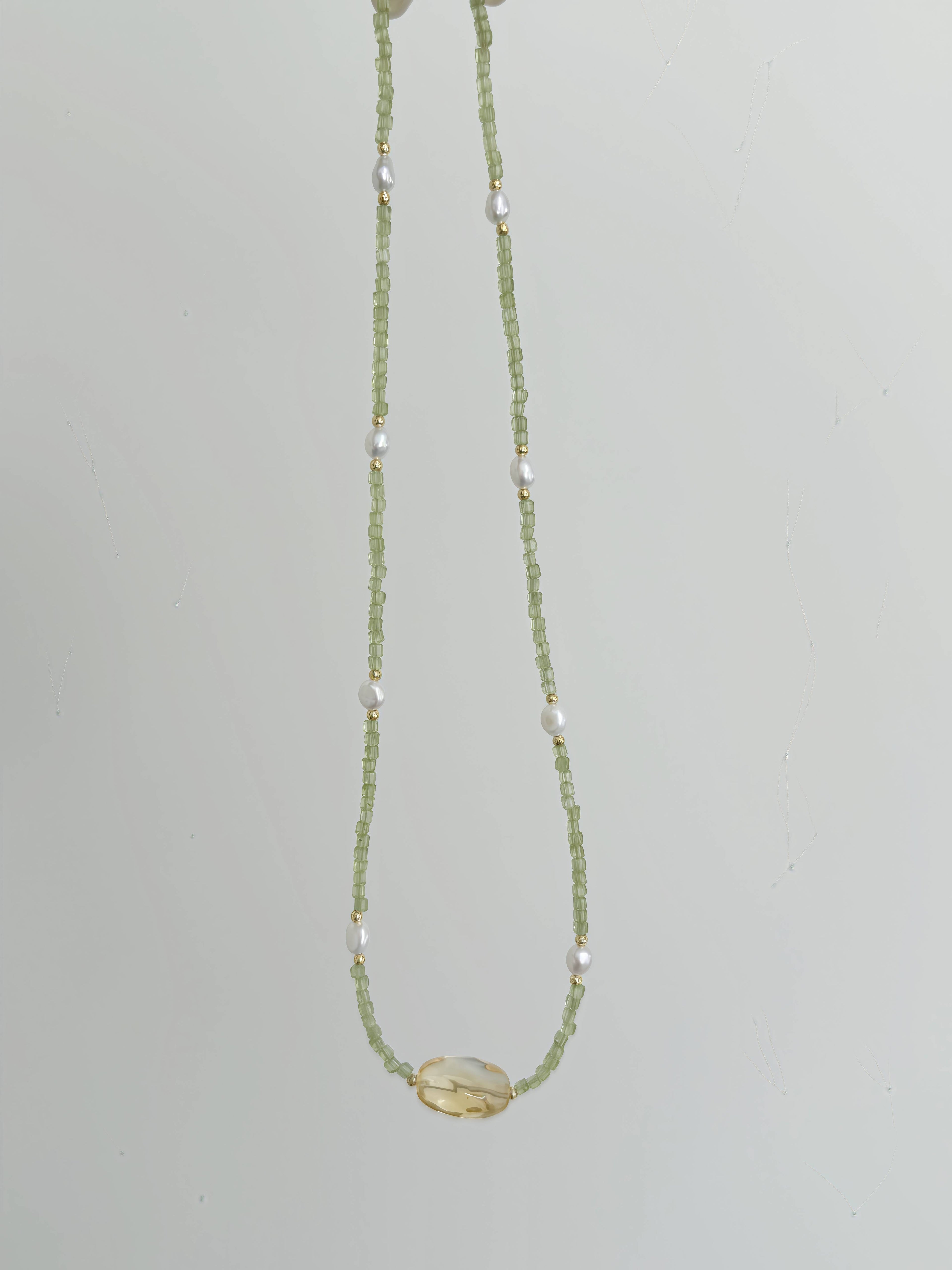 Fresh Glow Handcrafted Peridot & Citrine Necklace with Freshwater Pearls