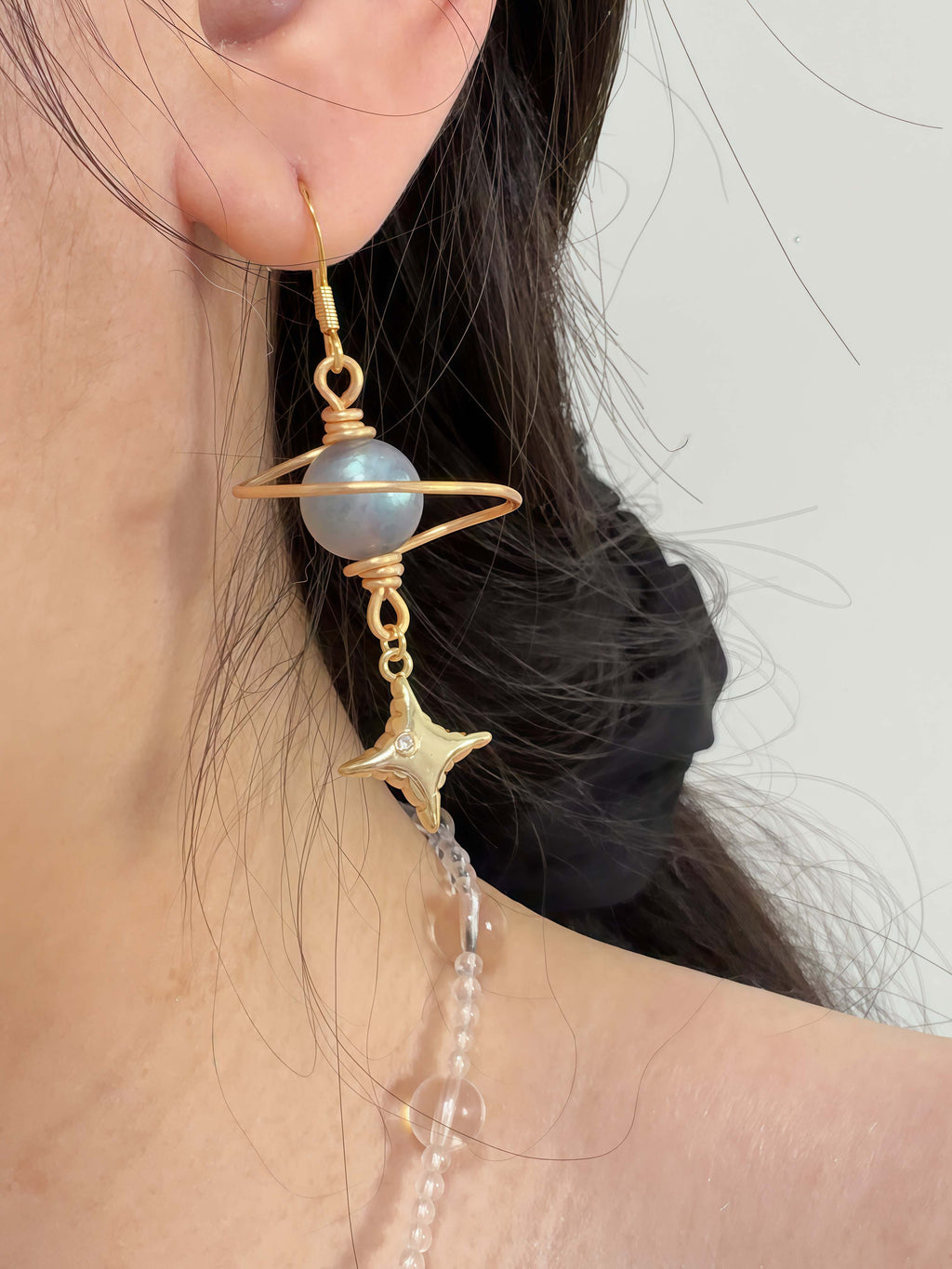 Stellar Dream Hand-Wired Grey Moonstone Star Earrings