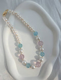 Pastel Dream Handcrafted Rose Quartz, Aquamarine & Freshwater Pearl Necklace