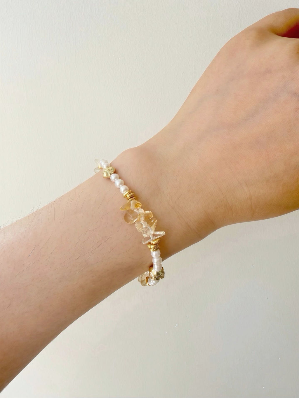 Sunlit Flow Handcrafted Freeform Citrine & Pearl Bracelet