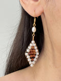 Amber Glow Hand-Wired Hessonite Garnet & Freshwater Pearl Drop Earrings