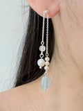 Ocean Whisper Handcrafted Aquamarine, Clear Quartz & Freshwater Pearl Drop Earrings