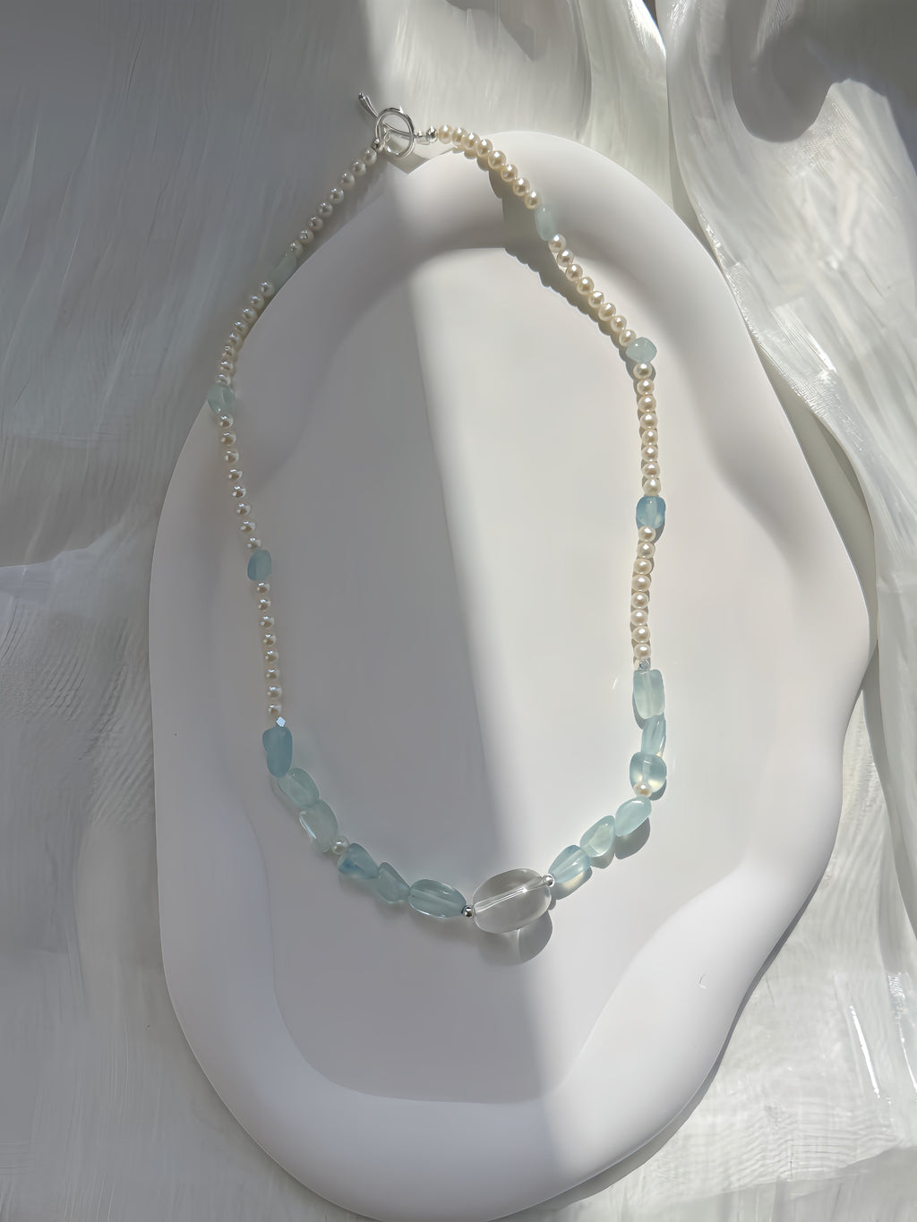 Ocean Breeze Handcrafted Aquamarine, Clear Quartz & Freshwater Pearl Necklace