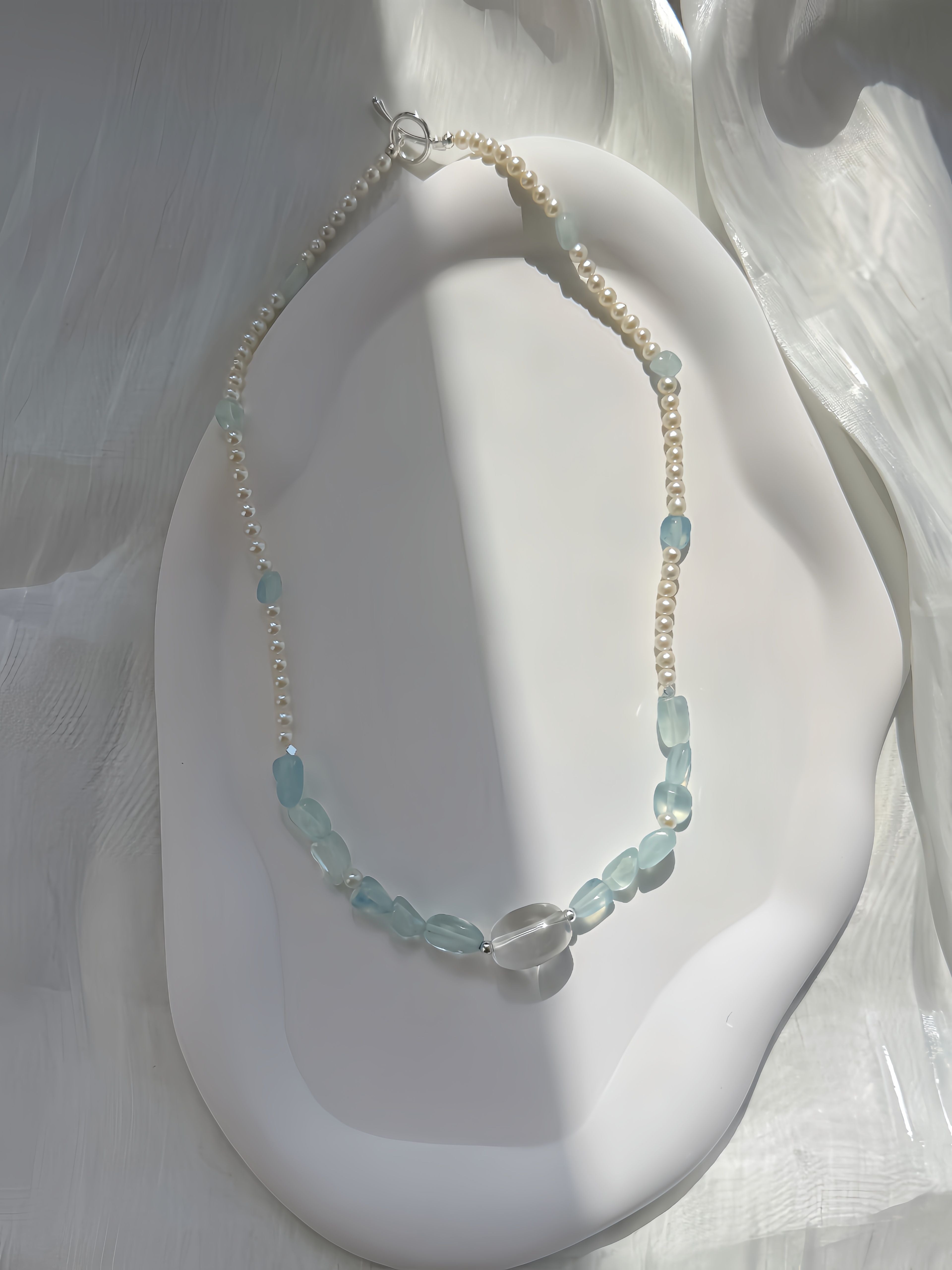 Ocean Breeze Handcrafted Aquamarine, Clear Quartz & Freshwater Pearl Necklace