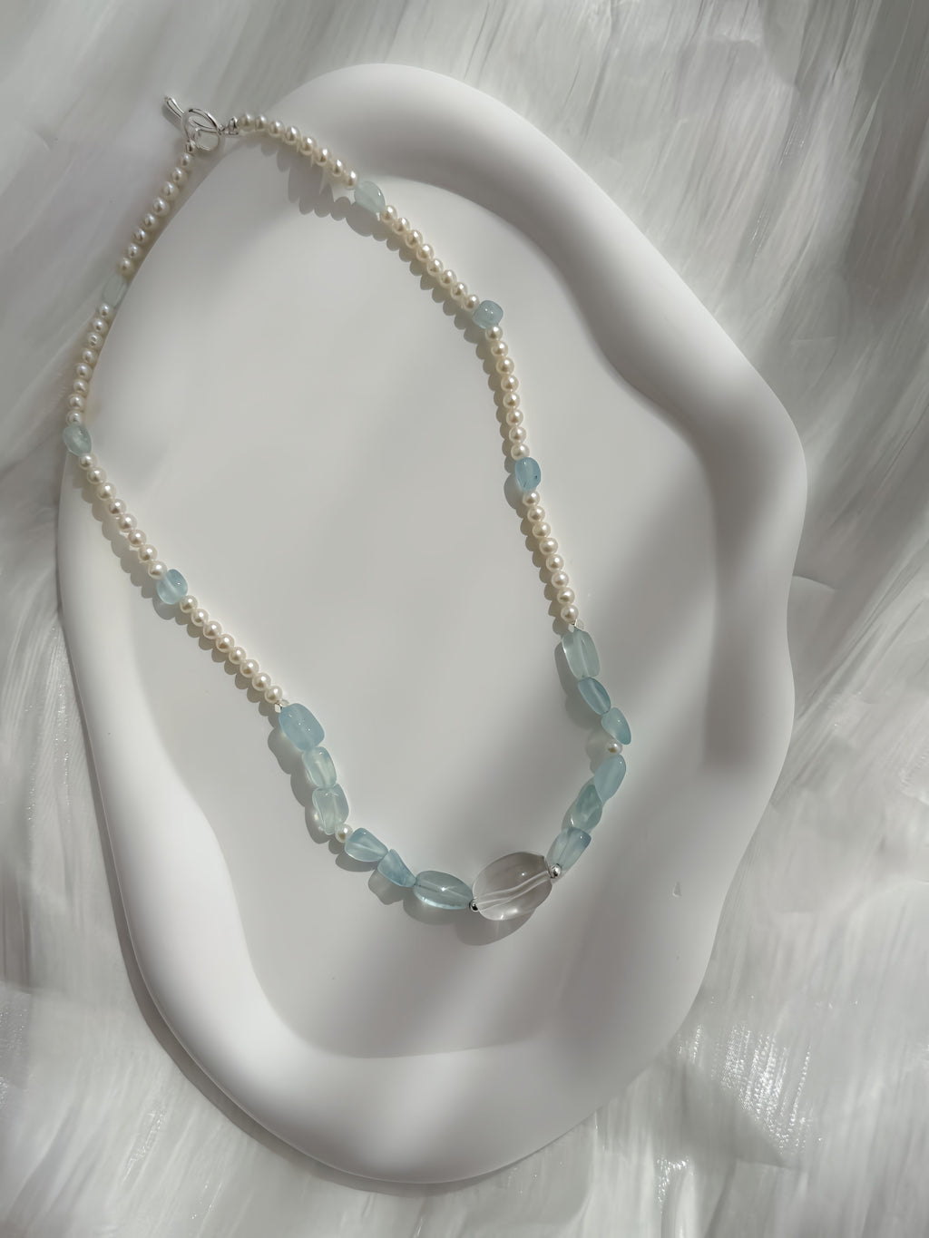 Ocean Breeze Handcrafted Aquamarine, Clear Quartz & Freshwater Pearl Necklace