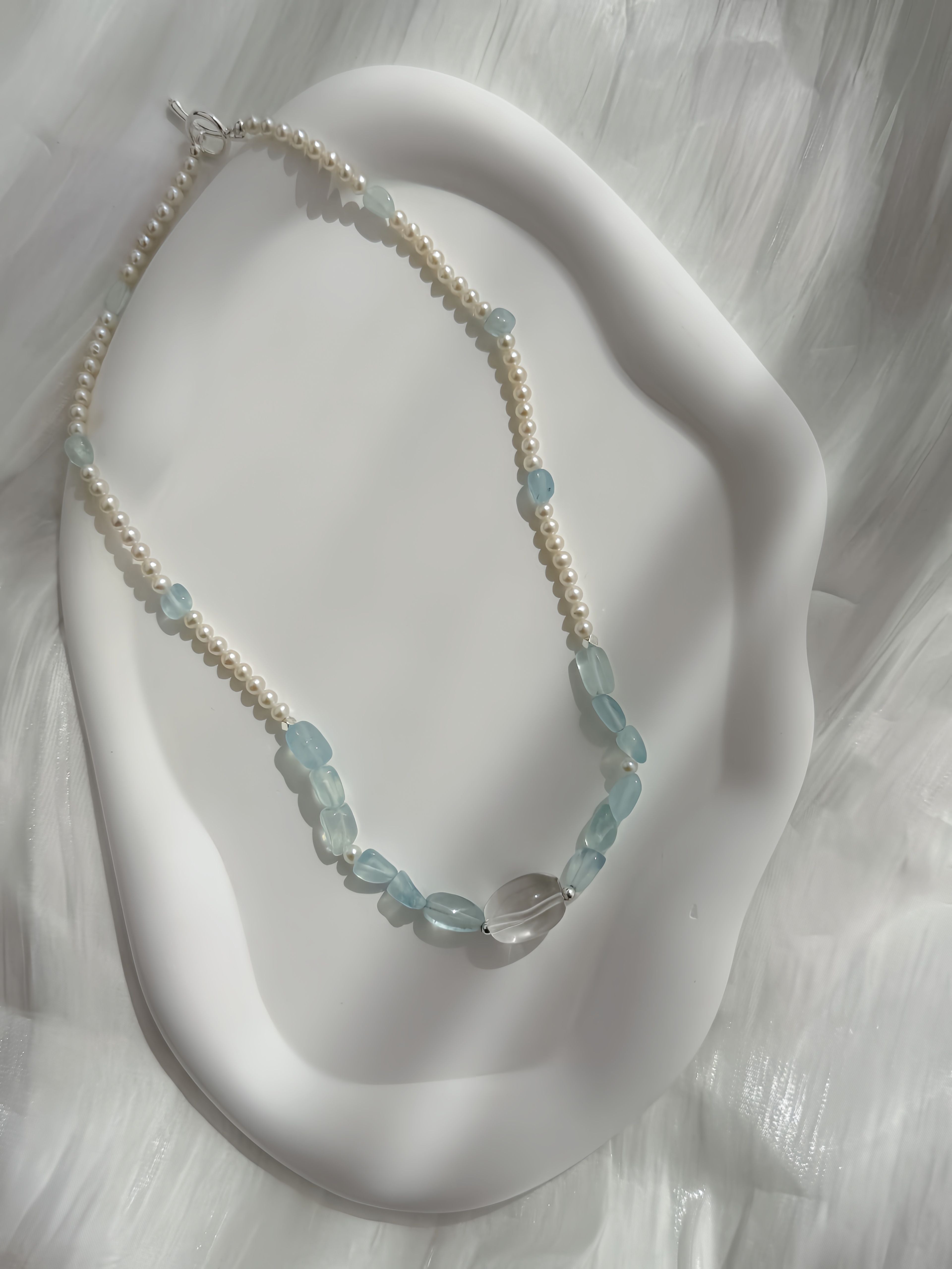 Ocean Breeze Handcrafted Aquamarine, Clear Quartz & Freshwater Pearl Necklace