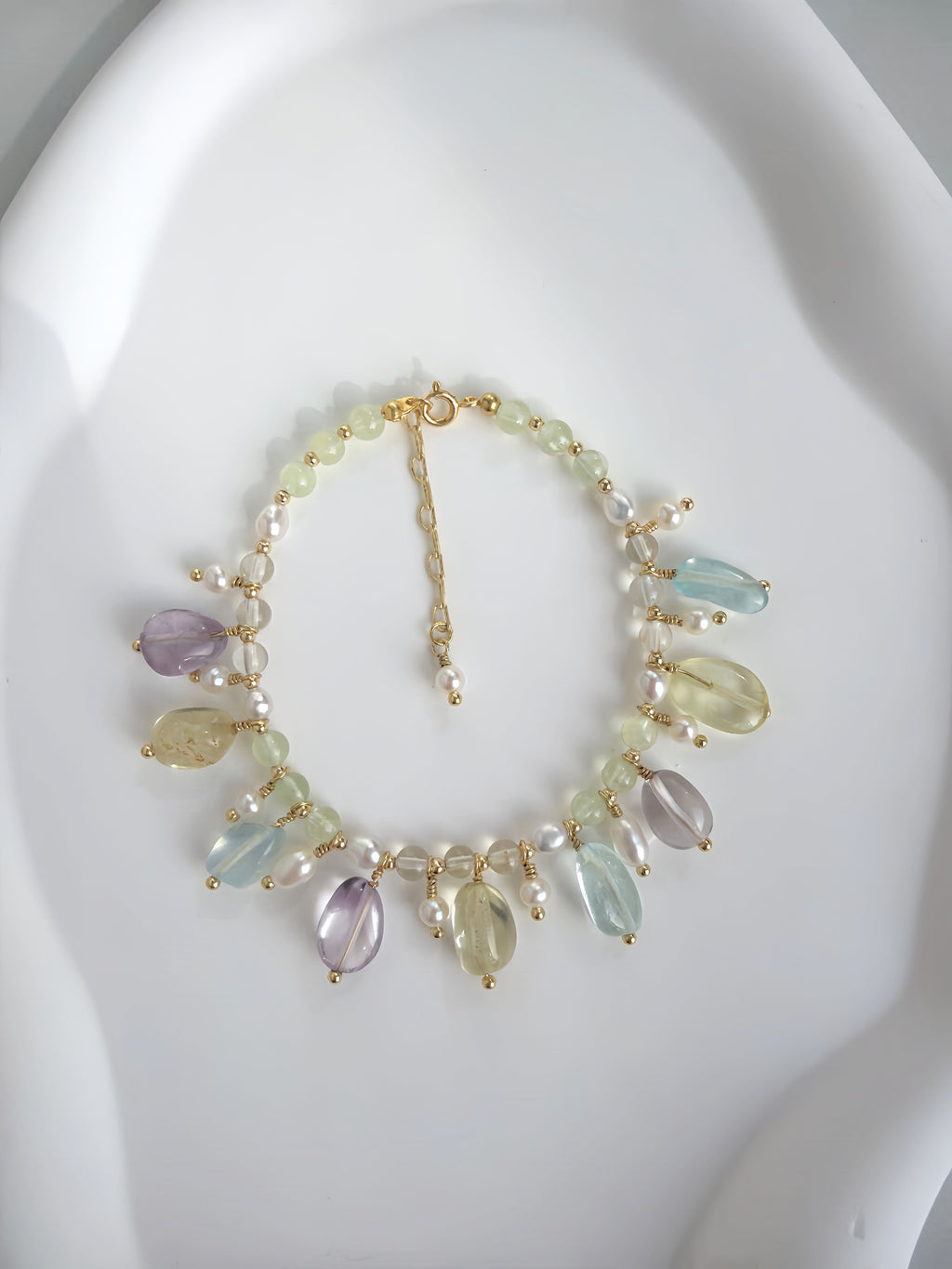Rainbow Cascade Handcrafted Gemstone & Pearl Bracelet