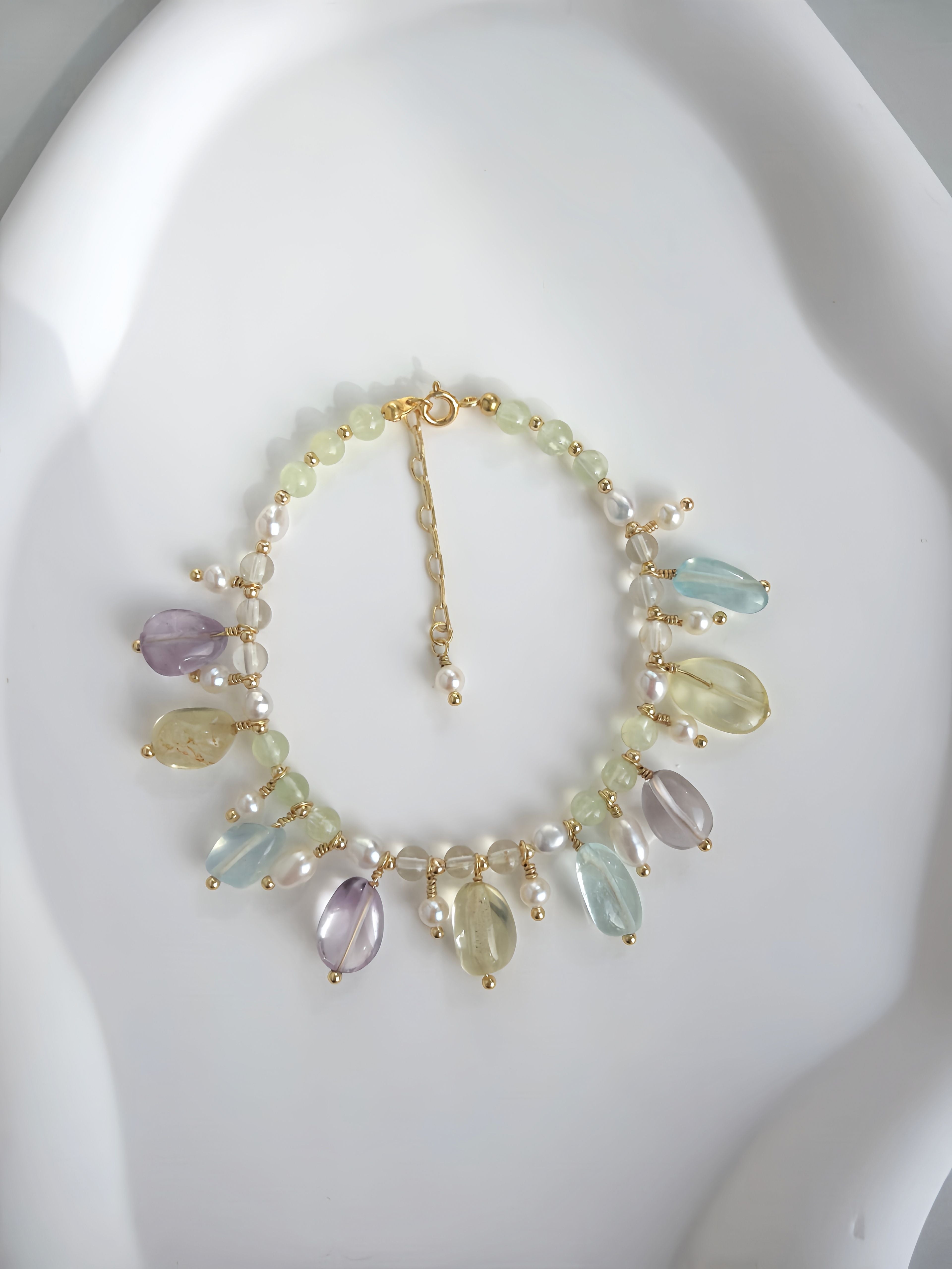 Rainbow Cascade Handcrafted Gemstone & Pearl Bracelet