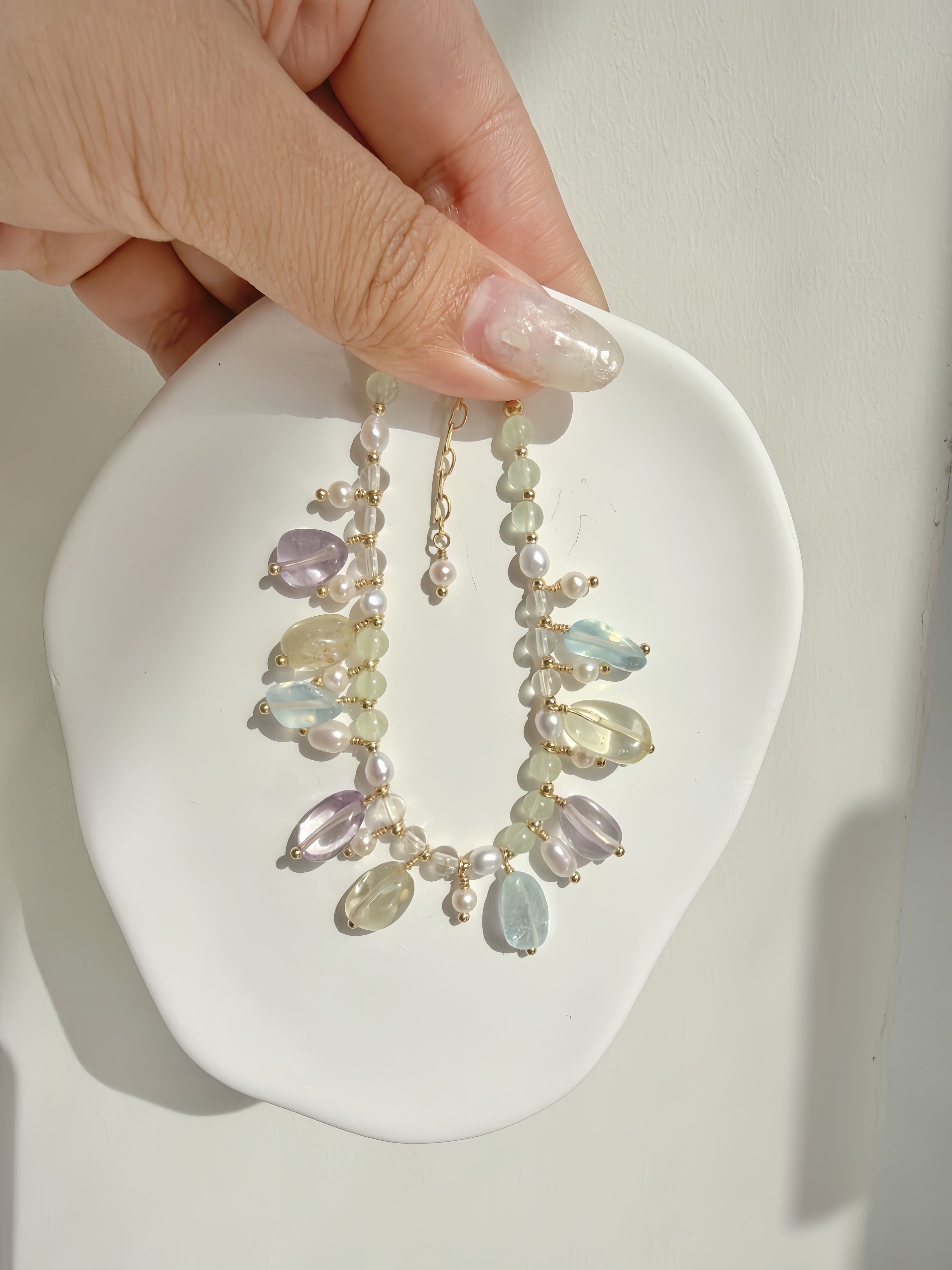 Rainbow Cascade Handcrafted Gemstone & Pearl Bracelet