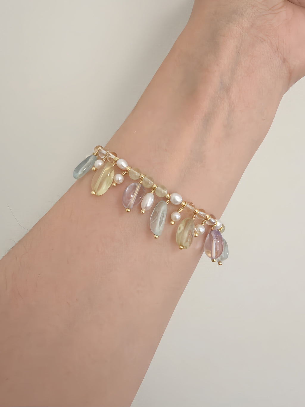Rainbow Cascade Handcrafted Gemstone & Pearl Bracelet