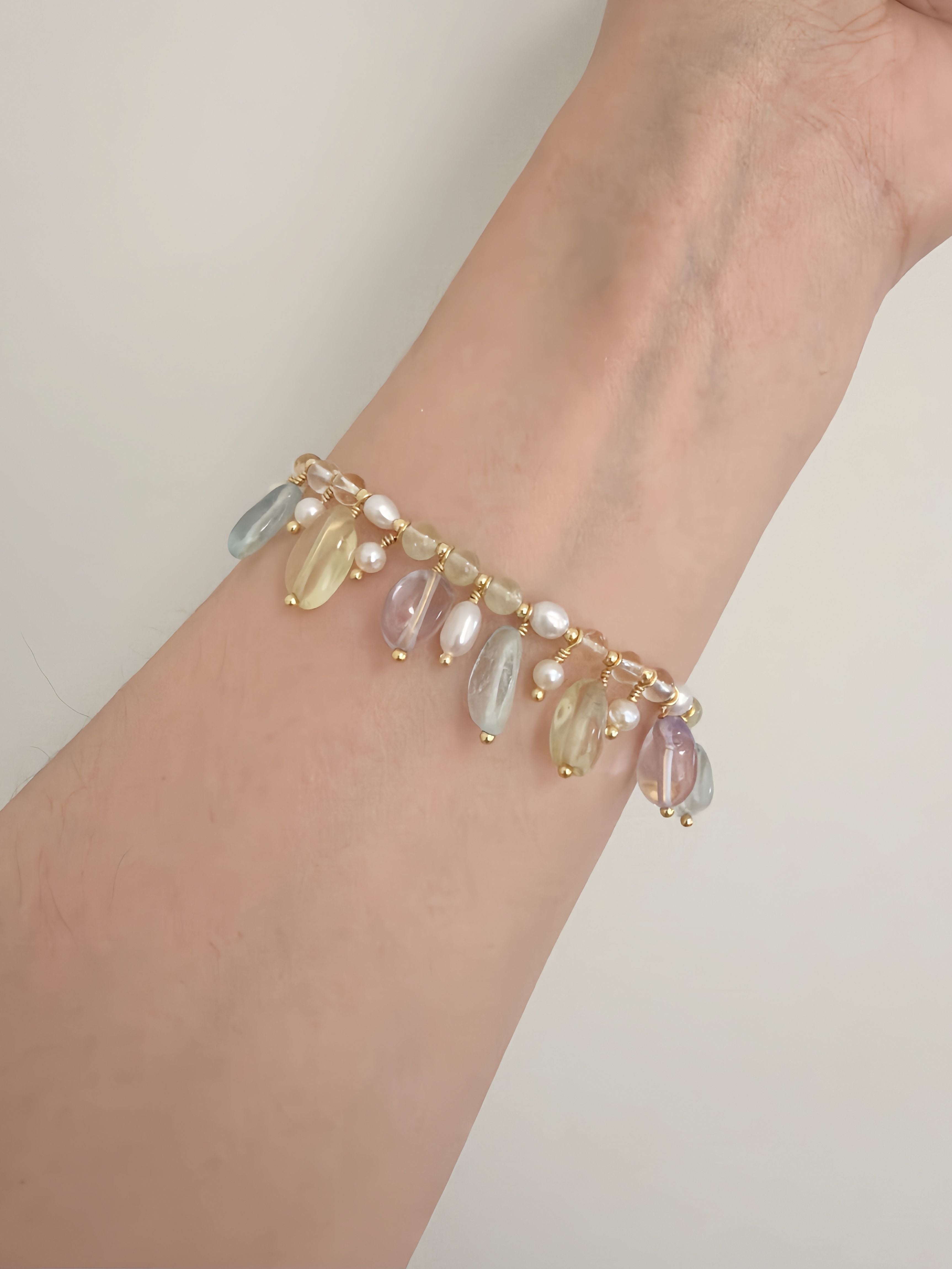 Rainbow Cascade Handcrafted Gemstone & Pearl Bracelet